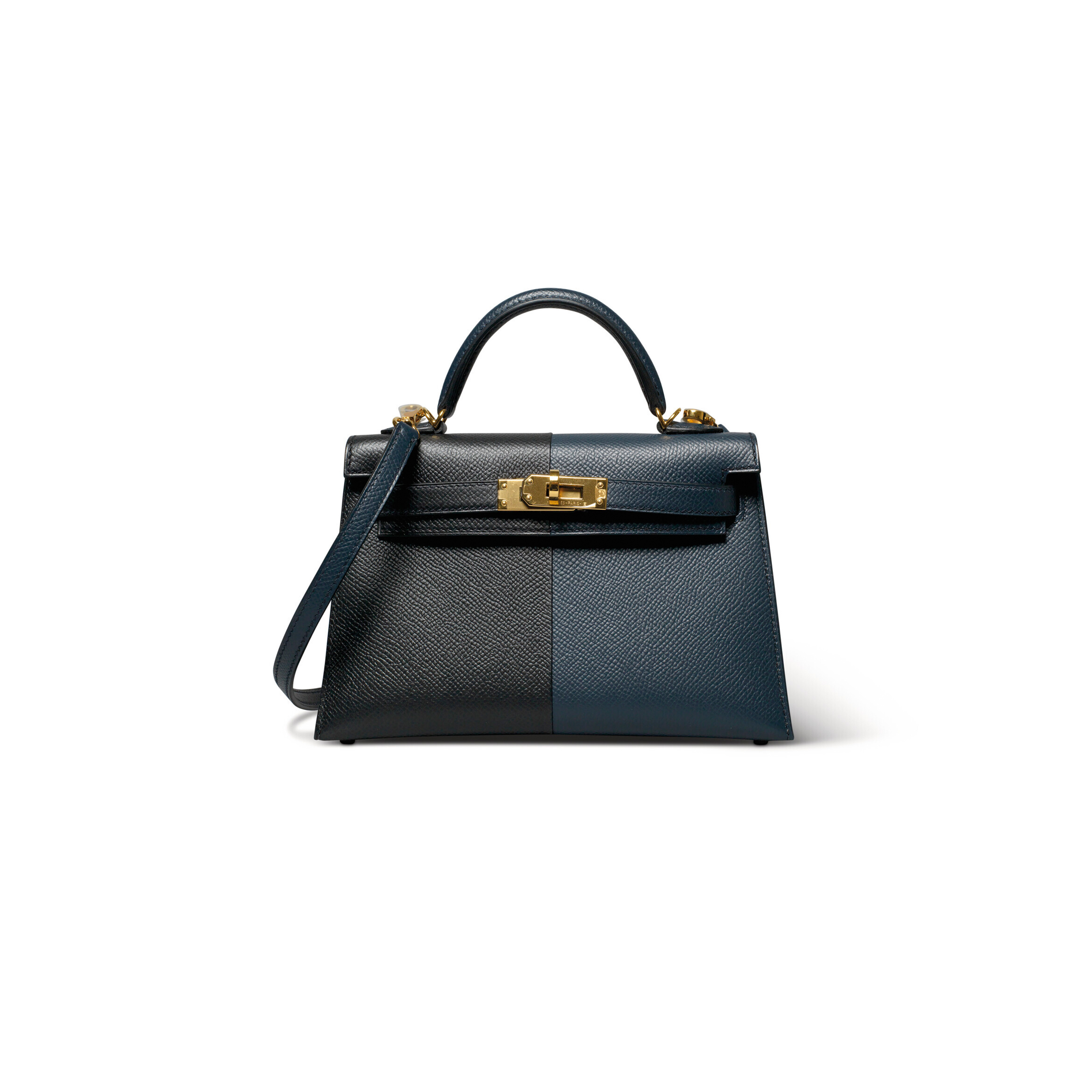 HERMÈS MASTER EDITION BLEU INDIGO, BLACK & ROUGE GRENAT EPSOM LEATHER MINI KELLY II WITH GOLD HARDWARE (19*12*5.5cm) 